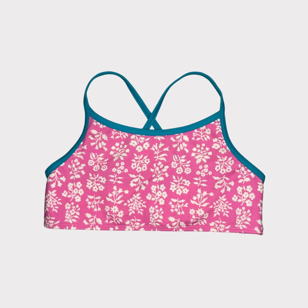 Mini Boden White Floral Pink Bikini Top